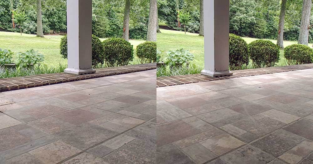 concrete lifting for tile patio before and after